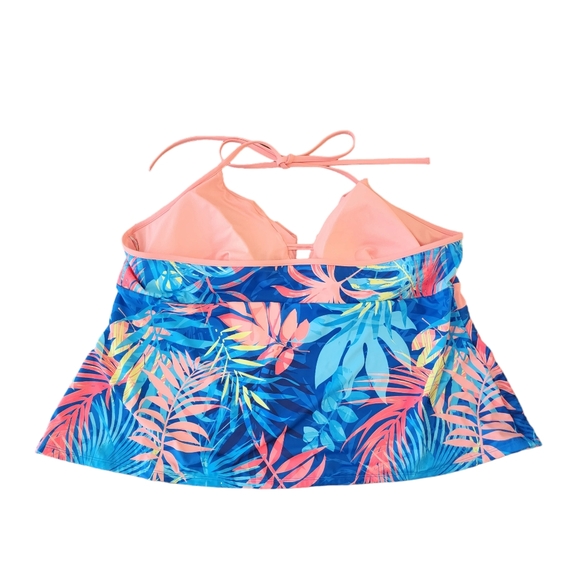 Peyton & Parker Swim Tankini Top Womens 3X Floral Tropical Halter Tie Neck Beach - Picture 2 of 9